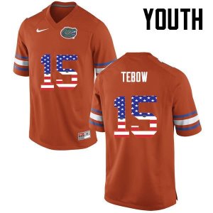 Youth Florida Gators #15 Tim Tebow NCAA Nike Orange USA Flag Fashion Authentic Stitched College Football Jersey WLY2262VS